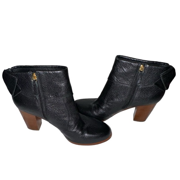 Kate Spade Lanise Black Leather Zip Ankle Bootie Heel with Back Bow - Picture 3 of 7